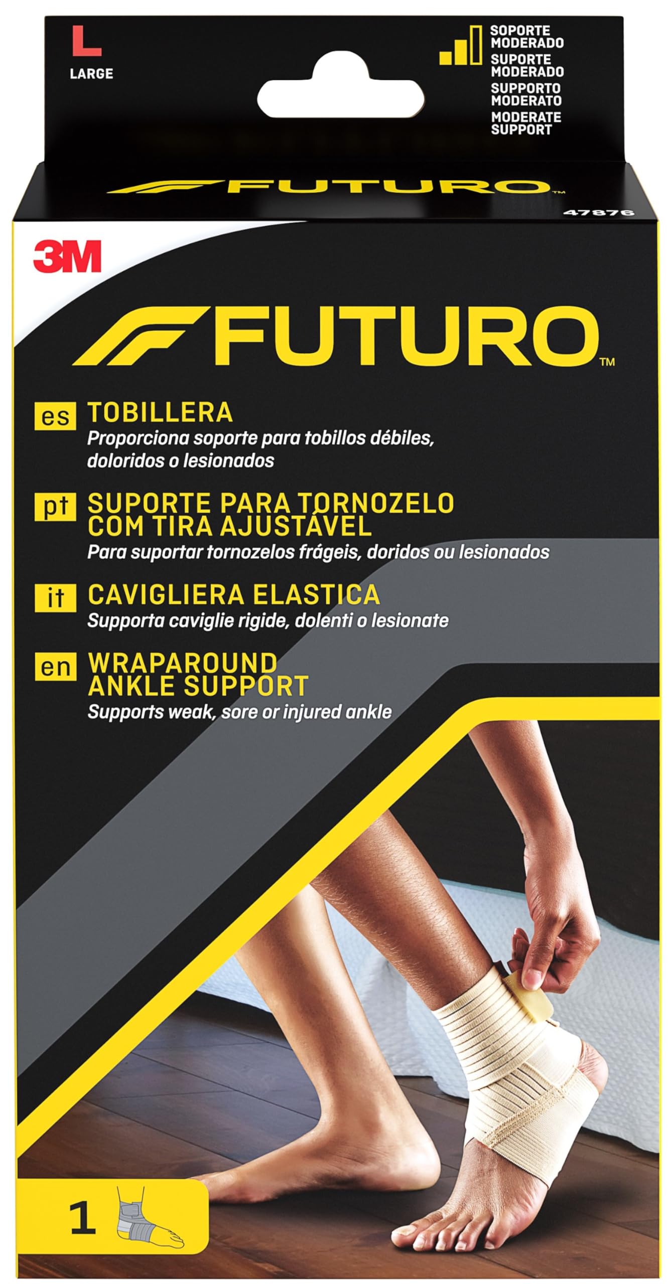 Futuro Wrap Around Ankle Support, Large (22.9-25.4 cm) – Adjustable Strap personalizes Your Level of Compression, Fits Left or Right Ankle, Arch Support, Breathable, Slim Fit for Shoes