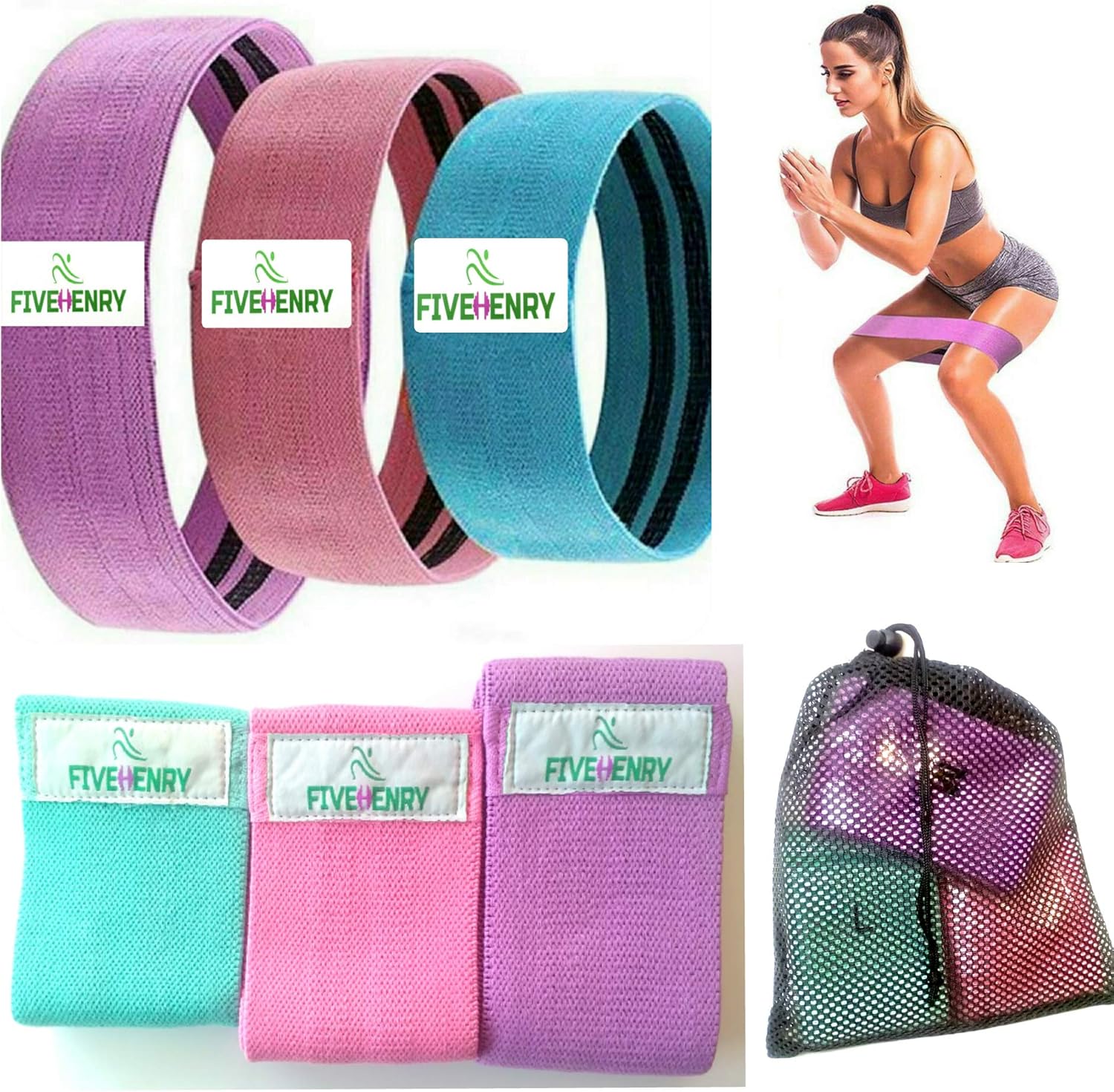 FIVENRY Premium Fitness Booty Resistance Bands I Non-Slip Exercise Workout Bands I Enjoy Whole Body Workout