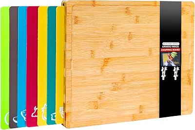 Winged Sirius 8 in 1 Bamboo Chopping Board Set with 7 Colour Mats