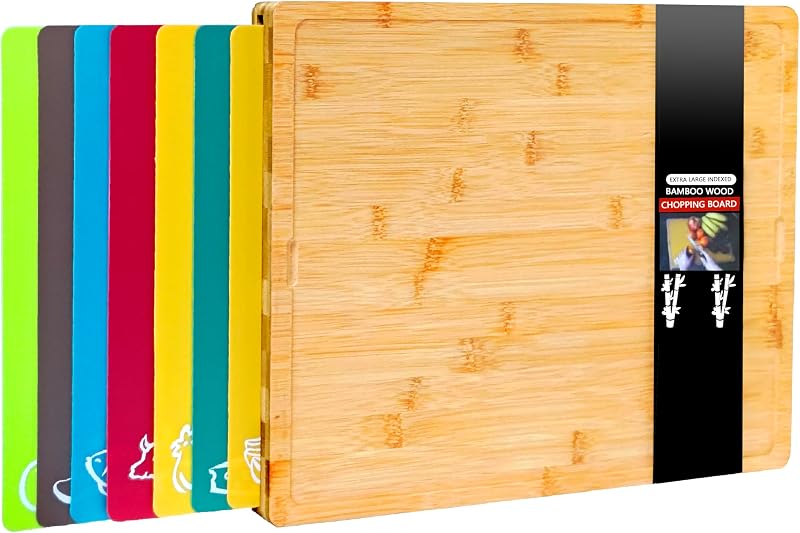 Winged Sirius 8 in 1 Bamboo Chopping Board Set with 7 Colour Mats