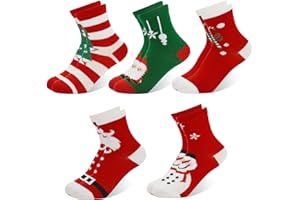 Christmas Socks Children, 5 Pairs Toddler Kids Crew Socks for Girls Boys 1-12 Years,Unisex Baby Xmas Holiday Mid Cut Socks