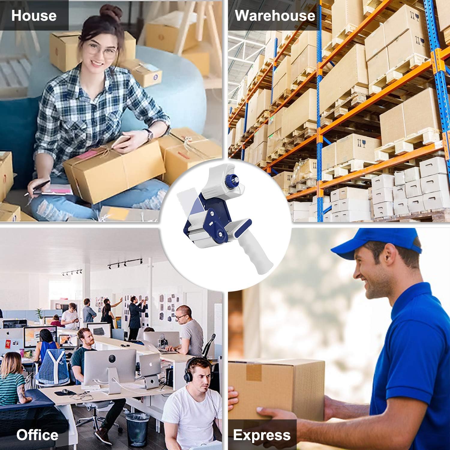 JARLINK Packing Tape Dispenser Gun (2 Pack) with 2 Rolls Tape, 2 inches Lightweight Industrial Side Loading Tape Dispenser for Shipping Packaging Moving Sealing (Grey & Blue) : Office Products