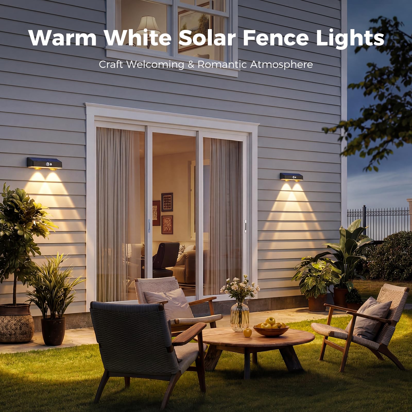 kolpop Solarlampen für Außen Garten, Solar Wandleuchte Aussen mit Bewegungsmelder, 3 Leuchtmodi, IP65 Wasserdicht Warmweiß Solarleuchten für Außen Wand Zäune Balkon Terrassen Veranda, 4 Stück 7