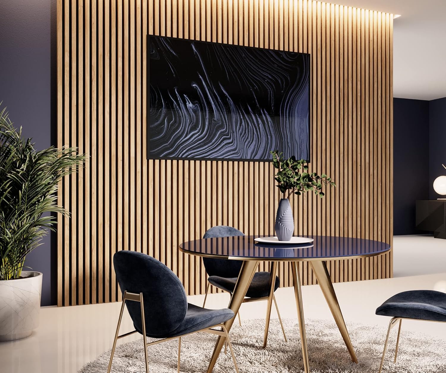 MEBANO. Akustikpaneele auf Schwarzplatte 2 Stücke x (26,5x240 cm) Wandpaneele Farbe: Eiche Artisan MDF Wandverkleidung Innen Moderne Lamellenwand Deko Wand 7