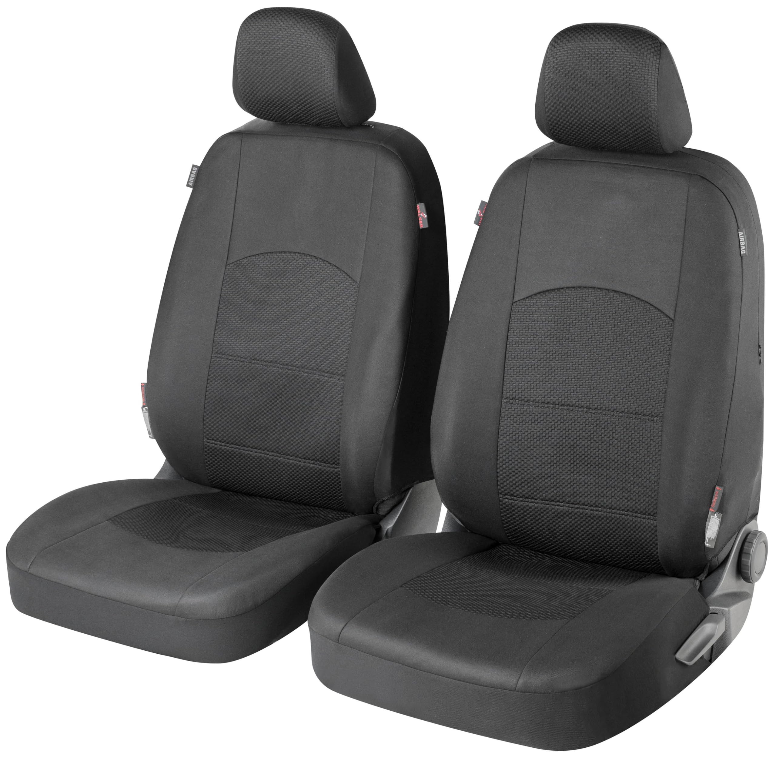 Walser 11846 Zipp-IT Derby Car Seat Cover with Zip, Premium Protective Covers, Normal Seats, 2 Front Seat Covers, Black