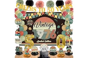 47Pcs 50th Birthday Decorations for Men Women, PRE-STRUNG Vintage 1976 Banner Party Supplies,Back in 1976 Backdrop,Cake Toppe