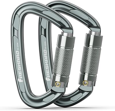FresKaro 4inch Climbing Carabiner CE 25kN Auto Lock D Shape 2pc Spacegray