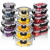 Razab 30 PC Glass Food Storage Containers with Lids - Reusable Glass Meal Prep Containers for Lunch and Leftovers - Airtight & Leakproof Snap Locking Lids - Oven, Freezer, Microwave, Dishwasher Safe