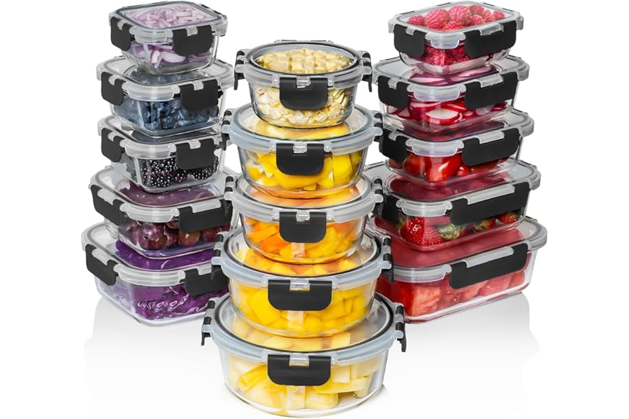 Razab 30 PC Glass Food Storage Containers with Lids - Reusable Glass Meal Prep Containers for Lunch and Leftovers - Airtight Book