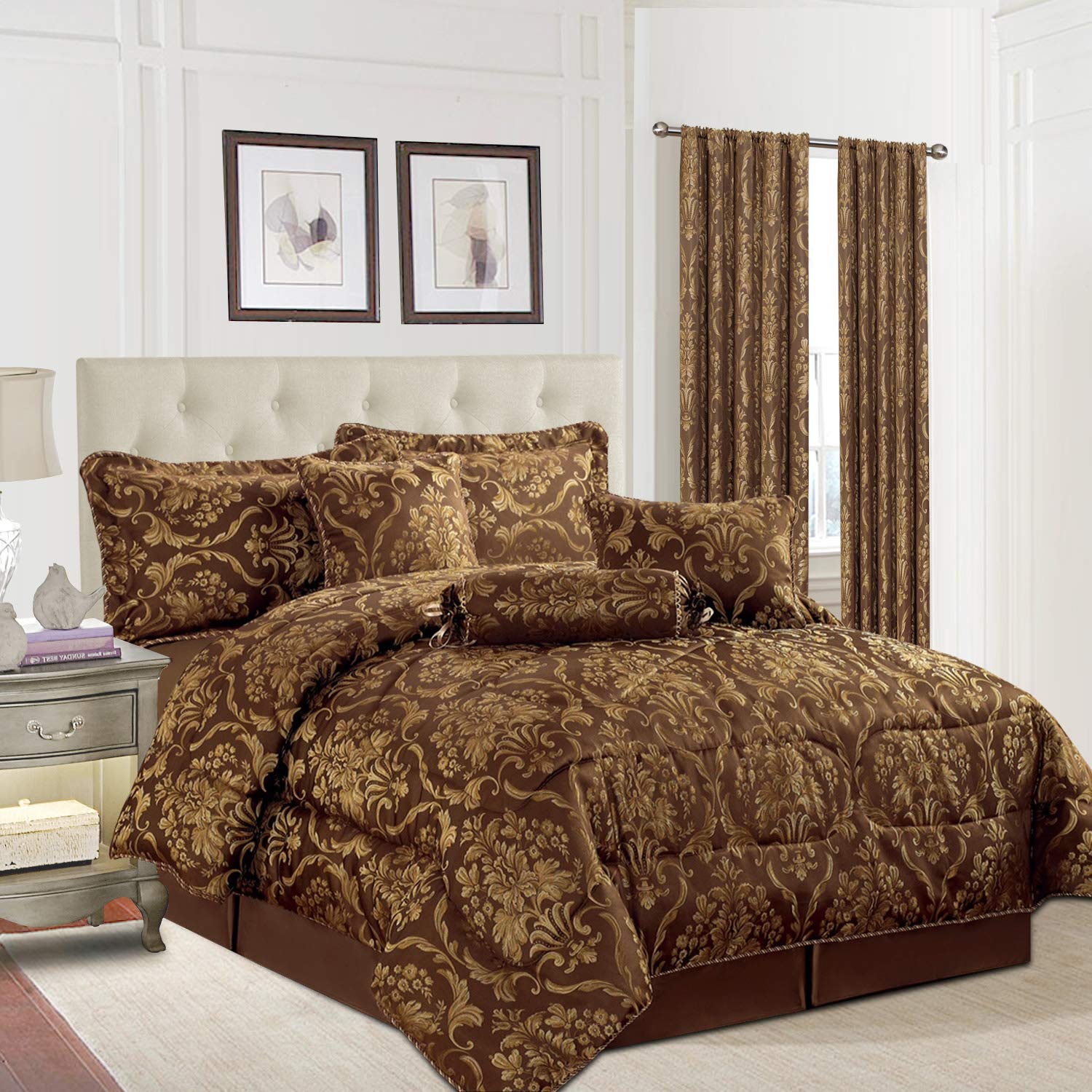 As Imperial Rooms Jacquard 7 Piece Bedding With Matching Curtains