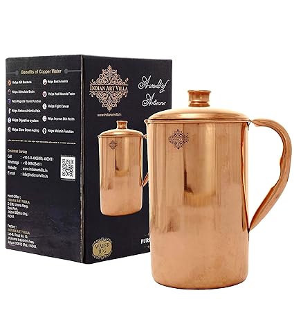Indian Art Villa Copper Jug Pitcher, Drinkware and Serveware, Good Health Benefits (1300 ml)