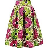 HongyuAmy Women's Afriacn High Waist Vintage Skirt Ankara Pleated Midi Skirt with Pockets