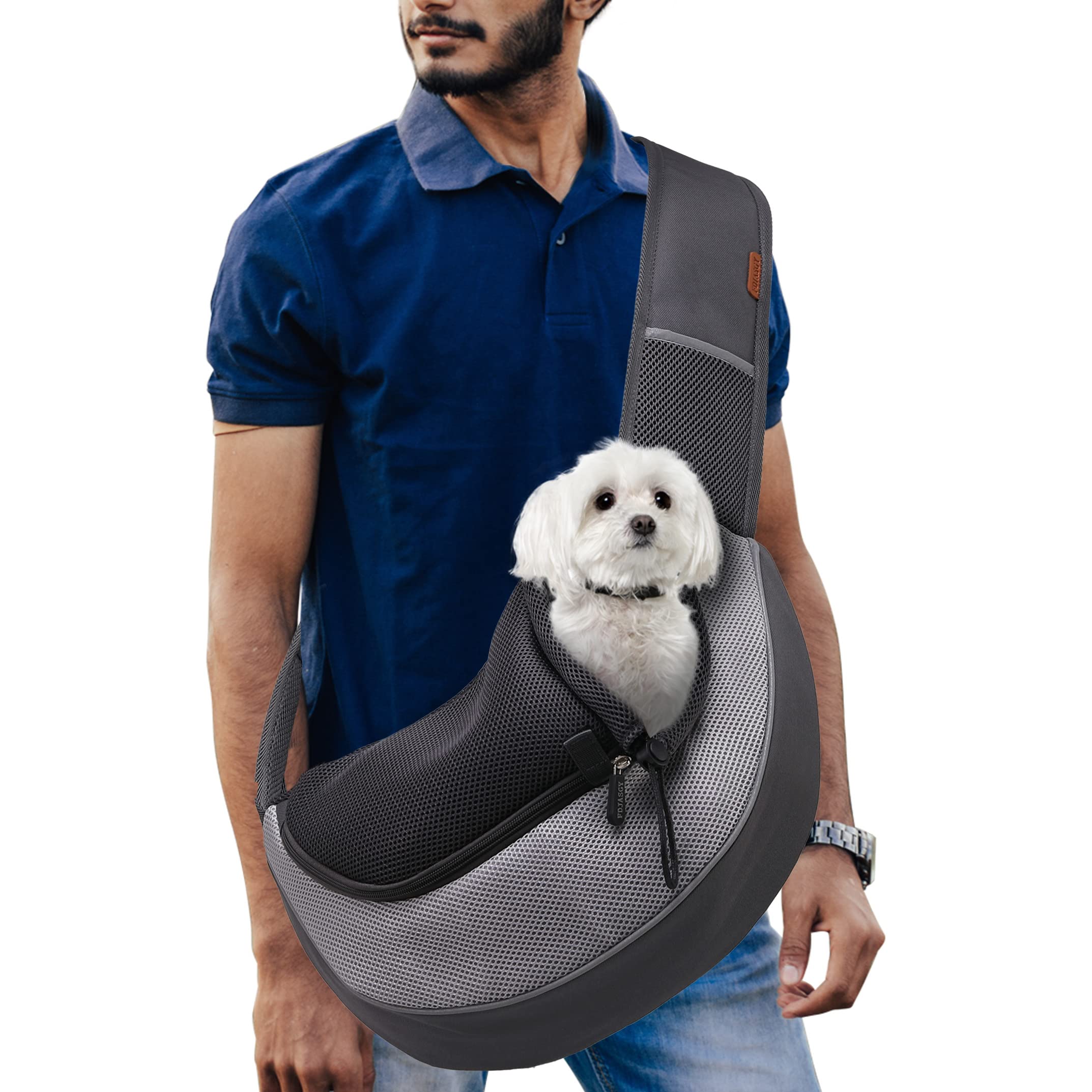 FDJASGY Pet Sling Carrier for Small Dogs Cats,Breathable Mesh Travelling Hand Free Puppy Backpack with Pouch and Adjustable Strap Carrier (L, Grey)