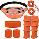 80s Neon Workout Costume Accessories Set 10 PCS Leg Warmers for Women 80s Headband Wristband Fanny Pack for Yoga Running