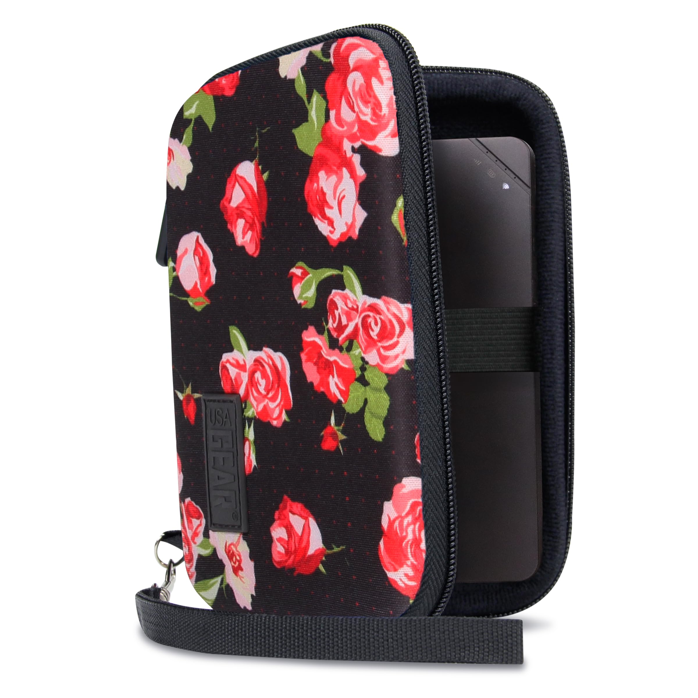 USA Gear Portable WiFi Hotspot Hard Case - WiFi Booster Travel Case with Wrist Strap - Compatible with MERCUSYS MT110, ZTE MF920, TP-Link M7450, D-Link DWR-2101 - Floral
