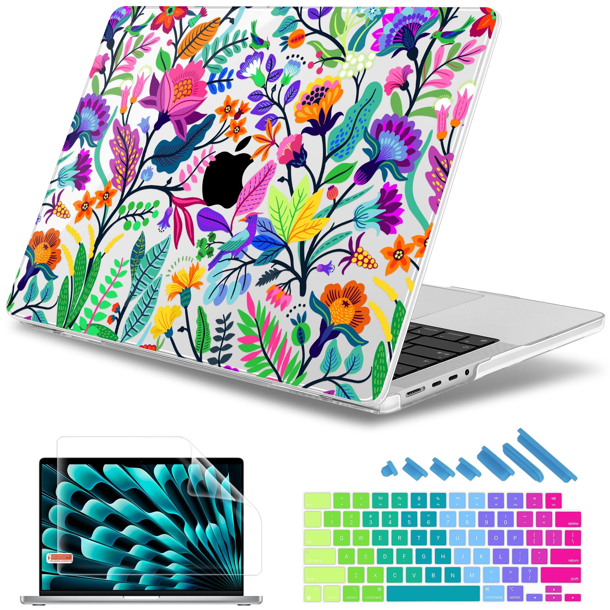 Photo 1 of May Chen Case for M4 MacBook Pro 14 inch Case A3112 A3401 Max A3185, M3 A2918 A2992, M2 A2779 M1 A2442, 2024 2023 2022 2021 Release, Plastic Hard Shell with Keyboard Cover, Bright Colorful Flowers