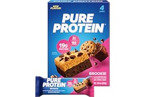 Pure Protein Bars, High Protein, Nutritious Snacks to Support Energy, Low Sugar, Gluten Free, Brookie, 1.76oz, Pack of 4