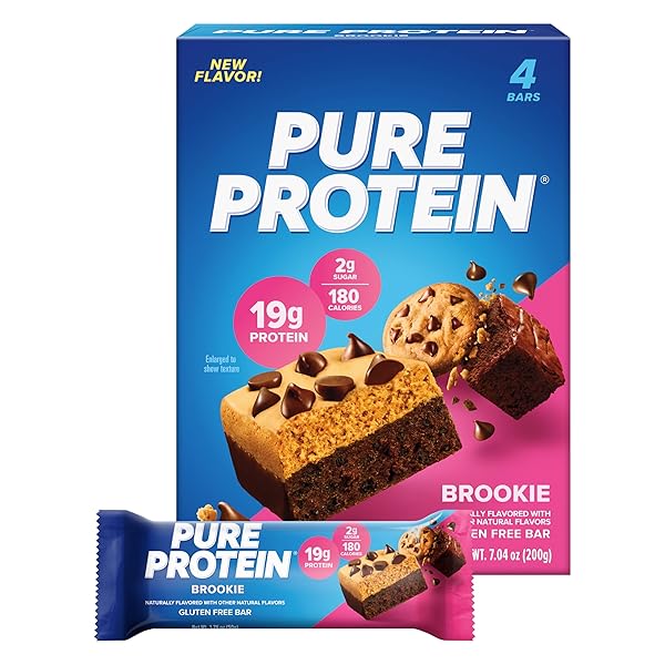 PURE PROTEIN BARS, HIGH PROTEIN, NUTRITIOUS SNACKS TO SUPPORT ENERGY, LOW SUGAR, GLUTEN FREE, BROOKIE, 1.76OZ, PACK OF 4