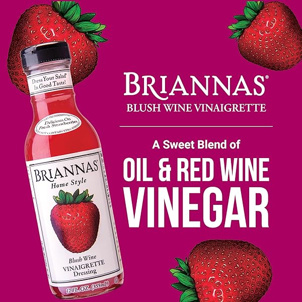 BRIANNAS – HOME STYLE BLUSH WINE VINAIGRETTE DRESSING – FINE SALAD DRESSING MADE WITH PREMIUM INGREDIENTS – GLUTEN FREE, KOSHER, & VEGAN – 12 OZ. BOTTLE