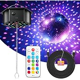Disco Ball Motor with Light | 0/3/6/9/12/15 RPM Adjustable Speed Rotating | 16Ft Detachable Power Cable | 5‑Level Brightness Adjustment, 12 Light Colors and 24 LEDs for DJ Club | Theme Party