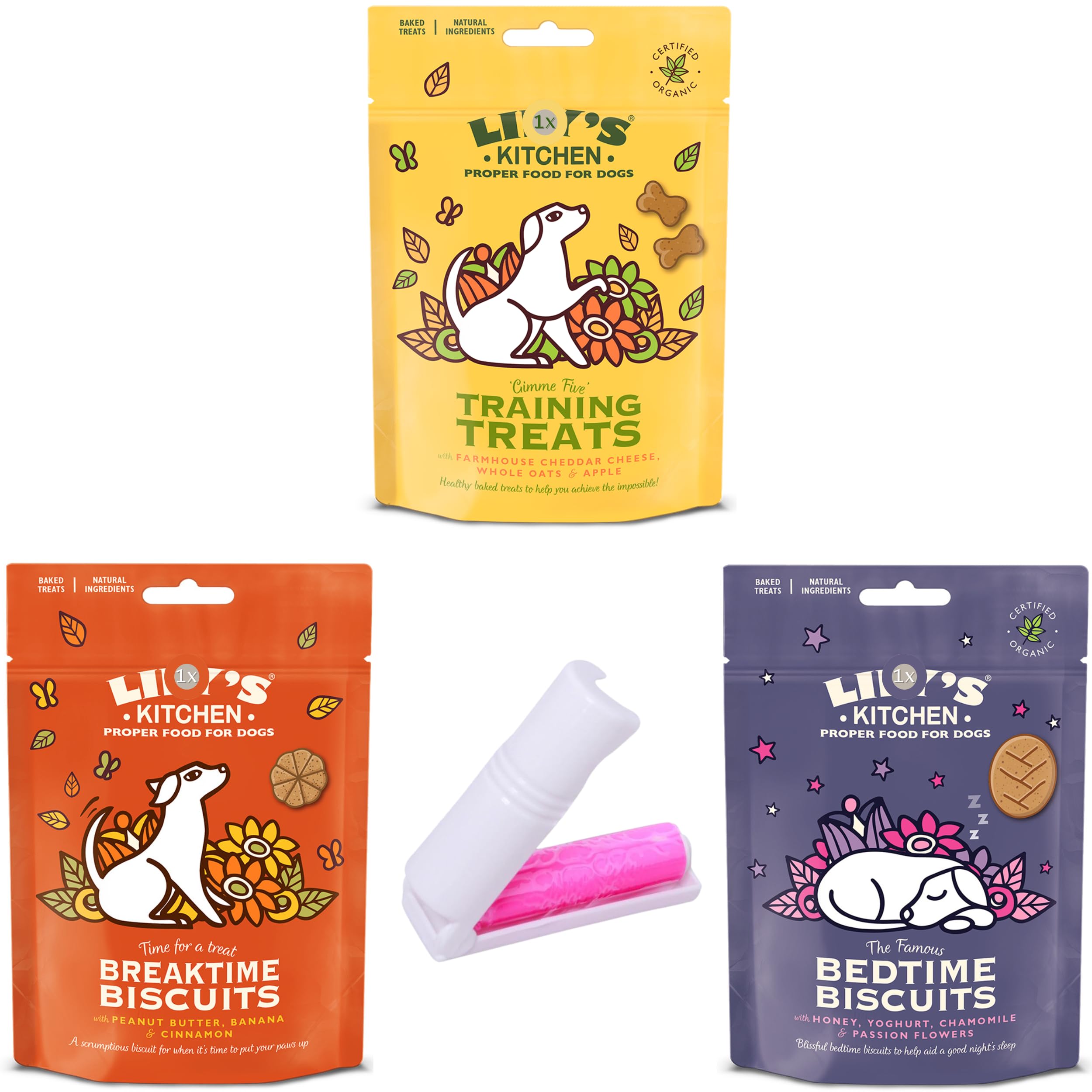 Dog Treats Bundle with L.Kitchen (3x80gram) Variants Suited for Breaktime, Bedtime and Training plus UbiPet Lint Roller