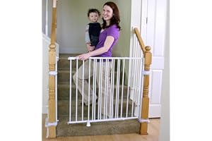 Regalo Extra Tall and Wide 2-in-1 Stairway and Hallway Wall Mounted Baby Gate, Bonus Kit, Includes Banister and Wall Mounting Kit