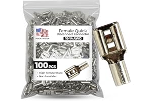Sherco-Auto 100 Pcs High Temperature Non-Insulated Female Spade Connectors - 16-14 Gauge Quick Disconnect .250 Tab - Wire Splice Connectors for Strong Crimps in Electrical Wire Terminals - Made in USA