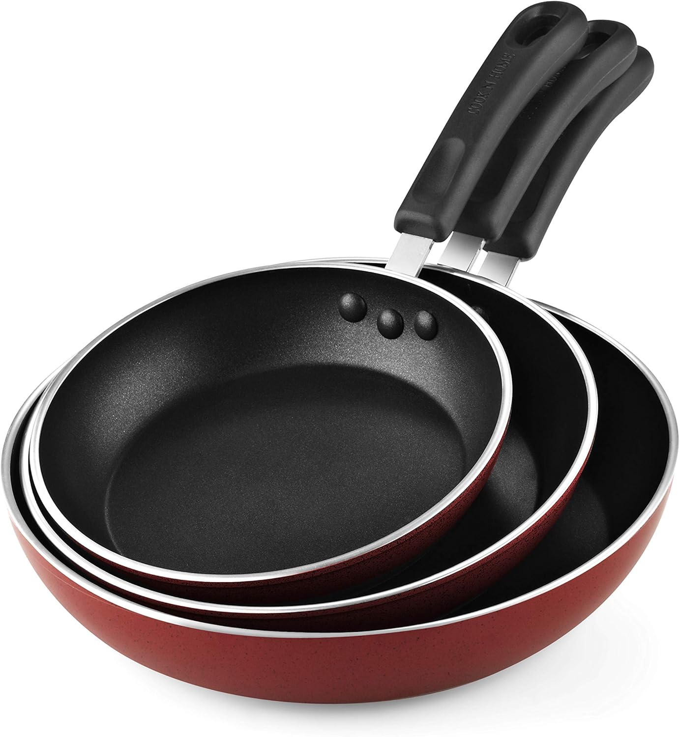 Cook N Home 2612 Nonstick Saute Fry Pan Set, 8, 9.5, and 11-Inch, Marble Red: Kitchen & Dining