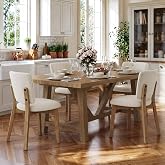 LUE BONA Linen Farmhouse Dining Chairs Set of 4, Natural Wood Leg | Comfortable Wide back with thick foam padded and Solid wood legs for dining room, kitchen or restaurant