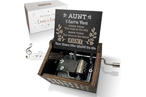Hcaredee Gifts for Aunt Music Box from Niece or Nephew Aunt Birthday Gift, Auntie Gifts You are My Sunshine Hand Crank Engraved Wooden Musical Boxes for I Love You Aunt(Black)