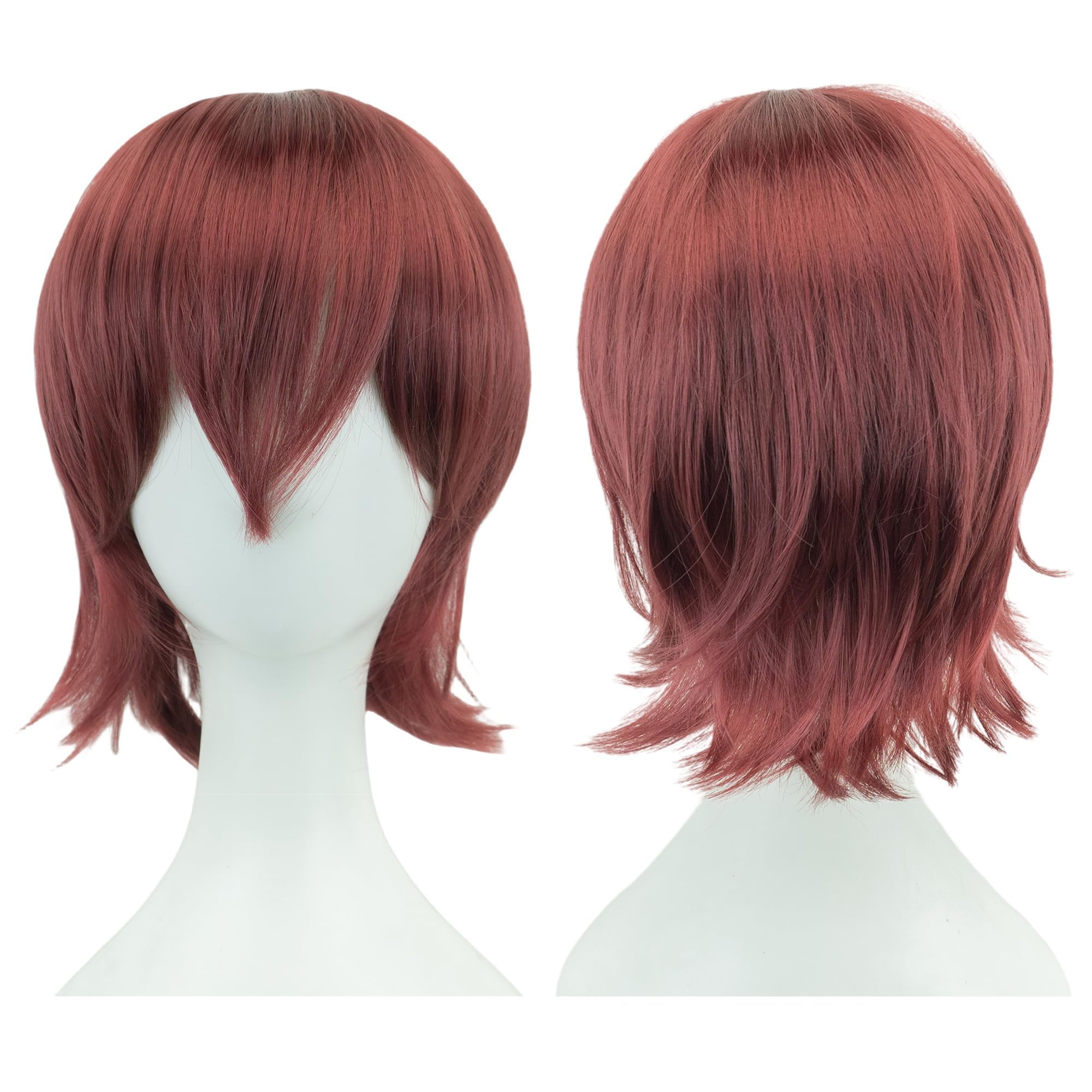 IMISSU Unisex Short Hair Party Wig with Bangs Halloween Costume Wigs (Burgundy)