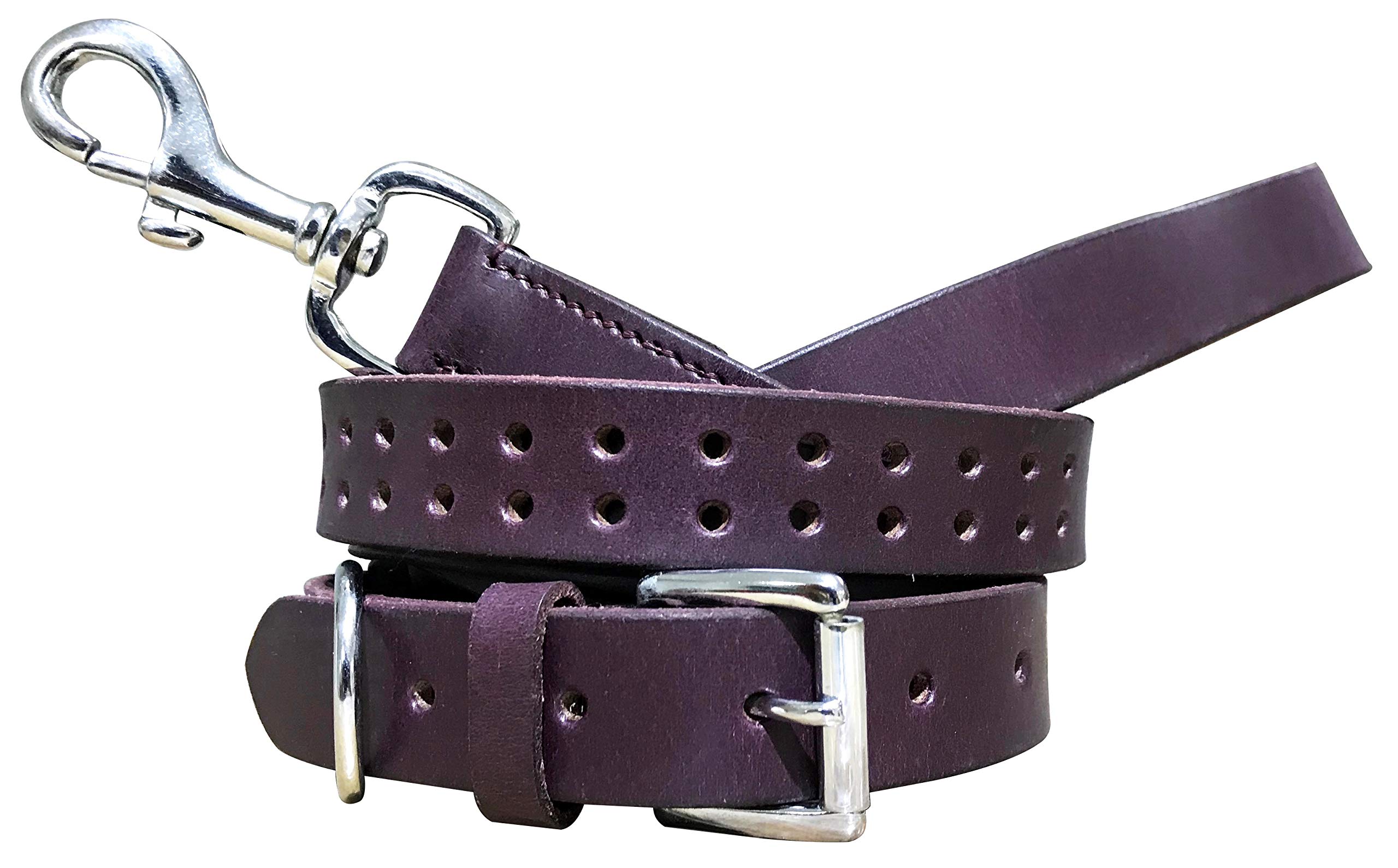 BRADLEY CROMPTON Genuine Leather Matching Pair Dog Collar and Lead Set (12-15 Inches, Purple)