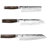 Shun Premier 3 Piece Asian Flat Set | Includes 8" Kiritsuke, 7" Santoku and 5.5" Nakiri Knives, Handcrafted, Pakkawood Handle