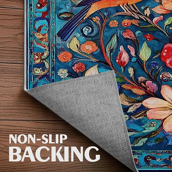 5X7 BIRD AREA RUGS BOHO BIRD FLORAL FLOWER BOTANICAL BLUE RUG FOR LIVING ROOM INDOOR SOFT NON-SLIP THIN CARPET MODERN ABSTRACT RUGS FOR DINING ROOM OFFICE BEDROOM UNDER TABLE WASHABLE MACHINE