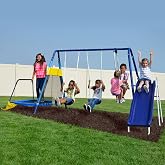Sportspower Almansor Metal Swing, Slide and Trampoline Set with Slide
