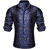 Barry.Wang Mens Western Shirts Silk Paisley Long Sleeve Button Down Dress Shirt Designer Mexico Cowboy Shirt Party Casual