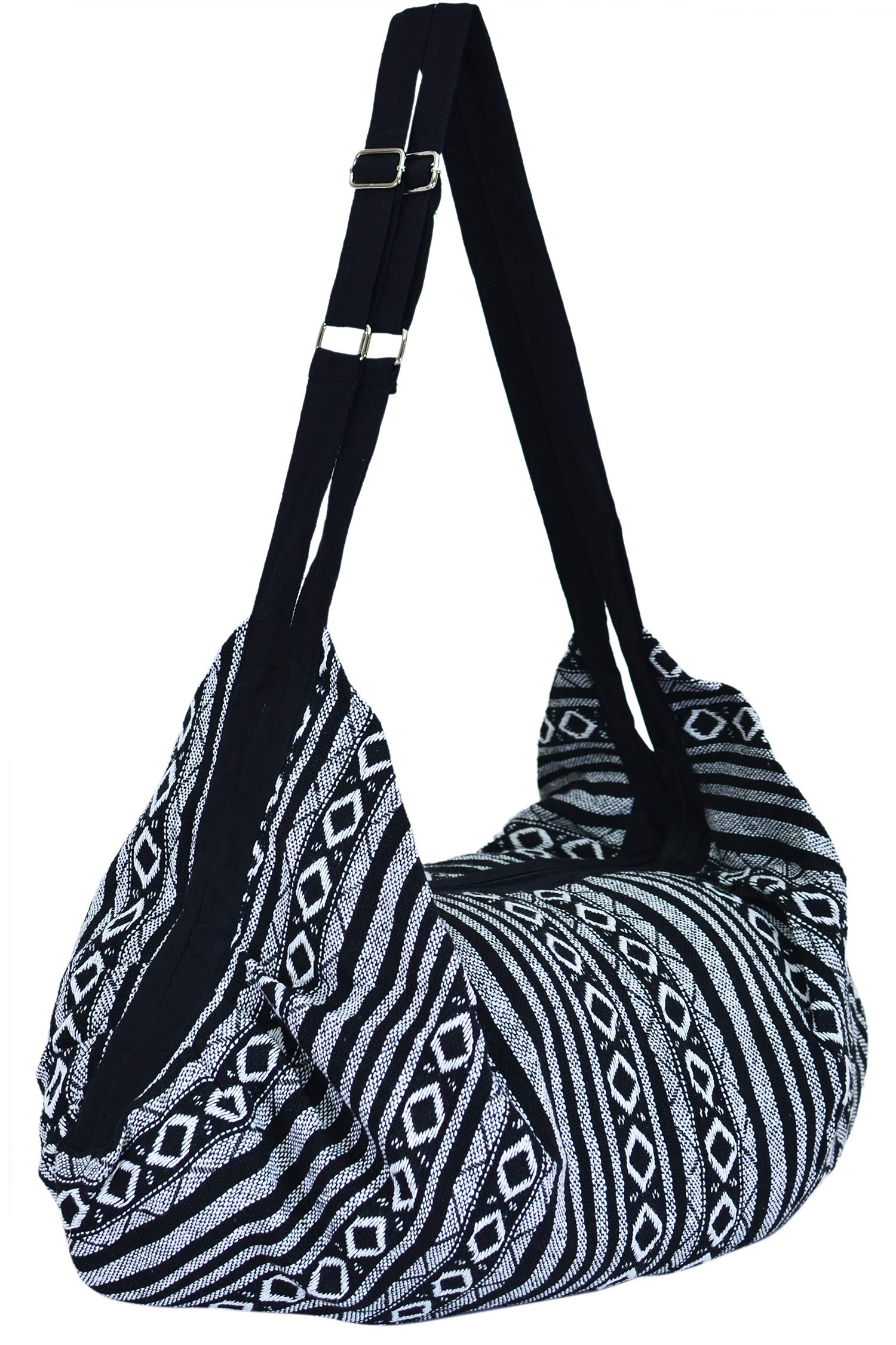 Large Cotton Hobo Bag for Women – Hippie Boho Travel Shoulder Bag with Zipper | Handmade Oversized Backpack Purse (Black) — image 1