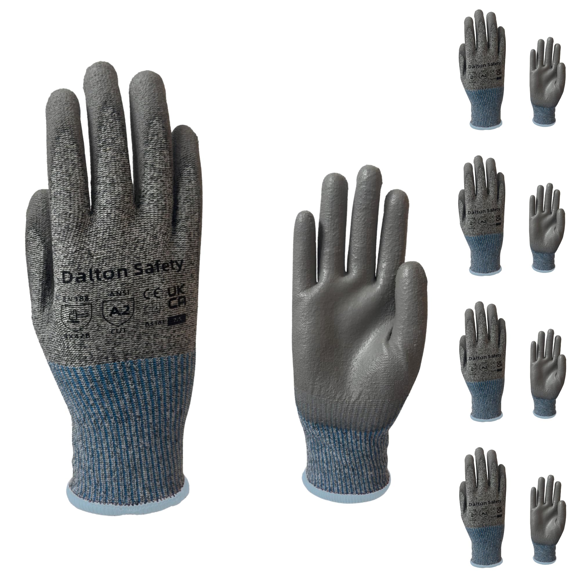 Dalton Safety 4 Pairs Of XXL Cut Resistant Level 3 Work Gloves, HPPE Knitted Cuff, PU Coated Palm & Fingertips. Perfect For General Duty, Gardening, Glass Cutting & Sheet Metal Handling