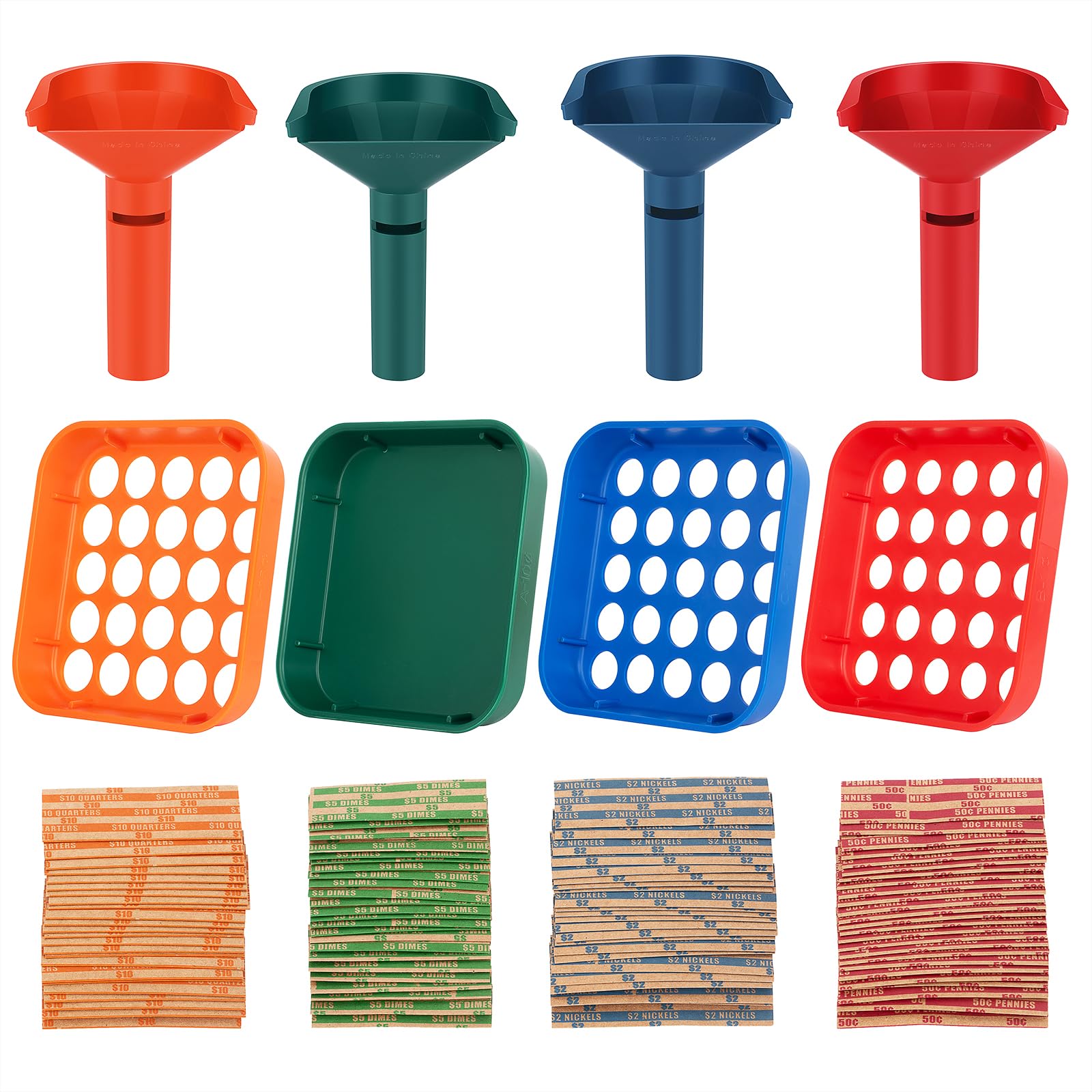 Coin Wrappers Coin Sorters Tray & Coin Counters – 4 Color-Coded Coin  Sorting Tray Bundled With Coin Sorter And Wrapper Machine