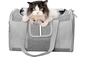 Sedioso Pet Carrier for Large and Medium Cats, 17.7X 10.6X 10.6in Carrier for 2 Kitties, All-Sided Mesh Cat Carrier with Great Ventilation, Portable Soft Sided Carrier Up to 25lbs for Traveling(Grey)