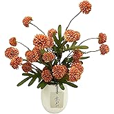 Pompon Mum Artificial Flower, High Quaulity Faux Silk Mini Chrysanthemum with Stems, Bulk Fake Wedding Filler Flowers for DIY Bouquet Centerpieces Arrangements Shower Decorations (6, Orange)