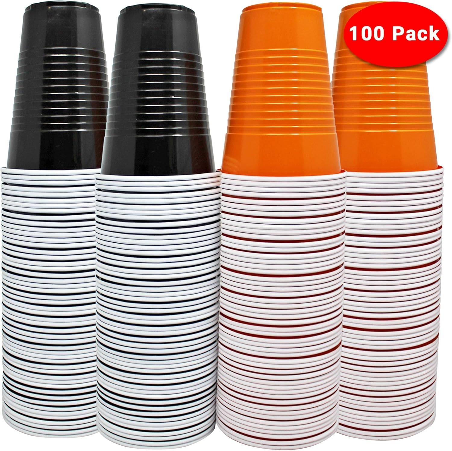 100 Large Halloween Themed Disposable Plastic Party Cups 50 Orange