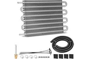 FILTERUP 8 Pass Aluminium Transmission Oil Cooler, 5/16" Universal 8 Rows Tube amd Fin Cooler Kit engine with Hose Mounting, Silver