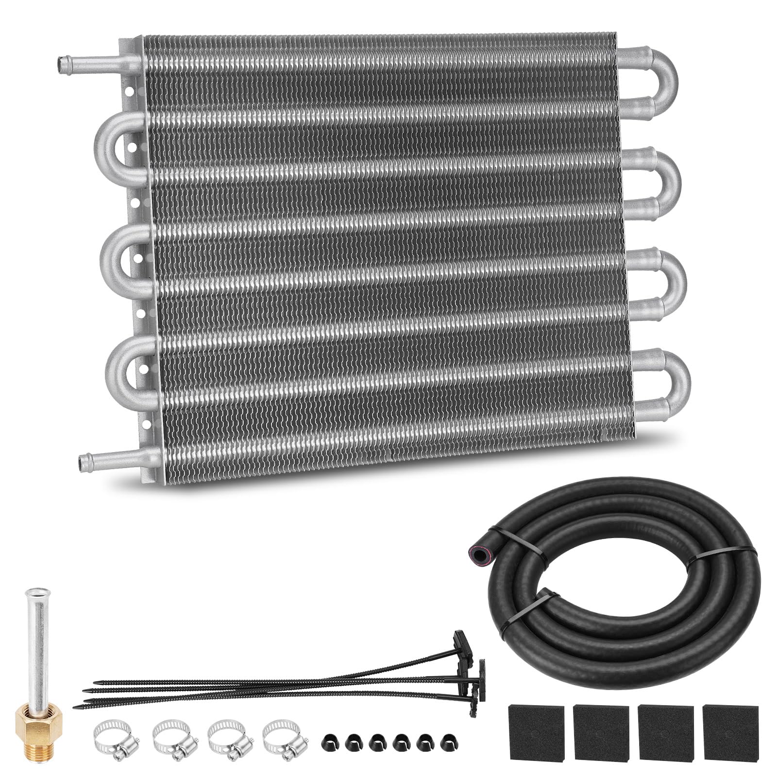 Photo 1 of FILTERUP 8 Pass Aluminium Transmission Oil Cooler, 5/16" Universal 8 Rows Tube amd Fin Cooler Kit engine with Hose Mounting, Silver
