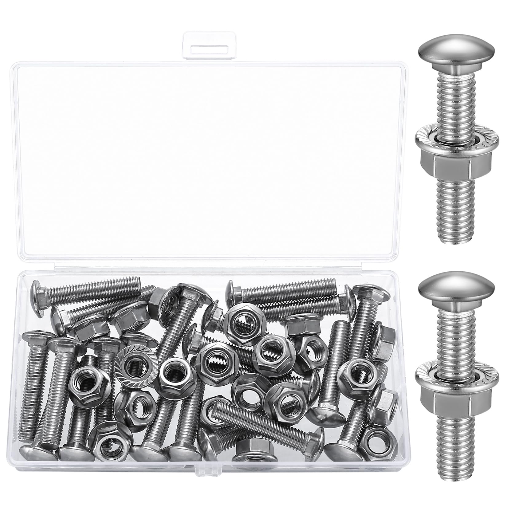M8 Carriage Bolts and Screws Set - 21 Pcs M8x40mm Coach Screws With Cup Square Head, Flange Nuts, and Washers