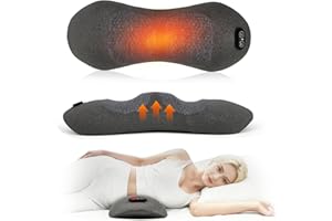 FAMKCY 3 in 1 Rechargeable Electric Lumbar Support Pillow, Vibration, Heating, and Traction Therapy, Back Massager for Pain Relief Deep Tissue,Waist Wedge Bolster (Light Gray)