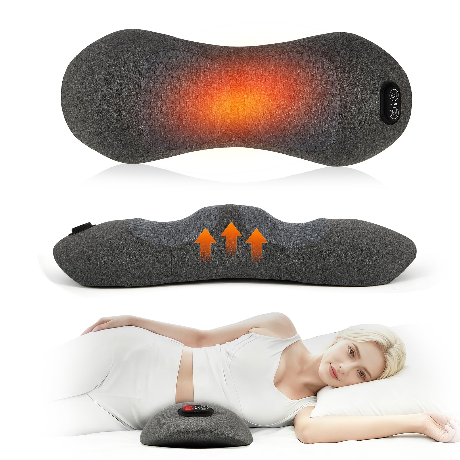 Photo 1 of FAMKCY 3-in-1 Electric Lumbar Support Pillow for Bed and Chair, Smooth Spine Triple Fusion Back Massager with Heated, Vibration and Traction for Lower Back Pain Relief and Spine Support
