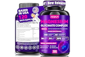 AEQNJV Magnesium Glycinate Complex 1150mg - Gentle on Stomach High Absorption Magnesium Capsules with Citrate, Ashwagandha & Vitamin B6 for Zzz, Stress Relief, Muscle Support for Adults, Women & Men