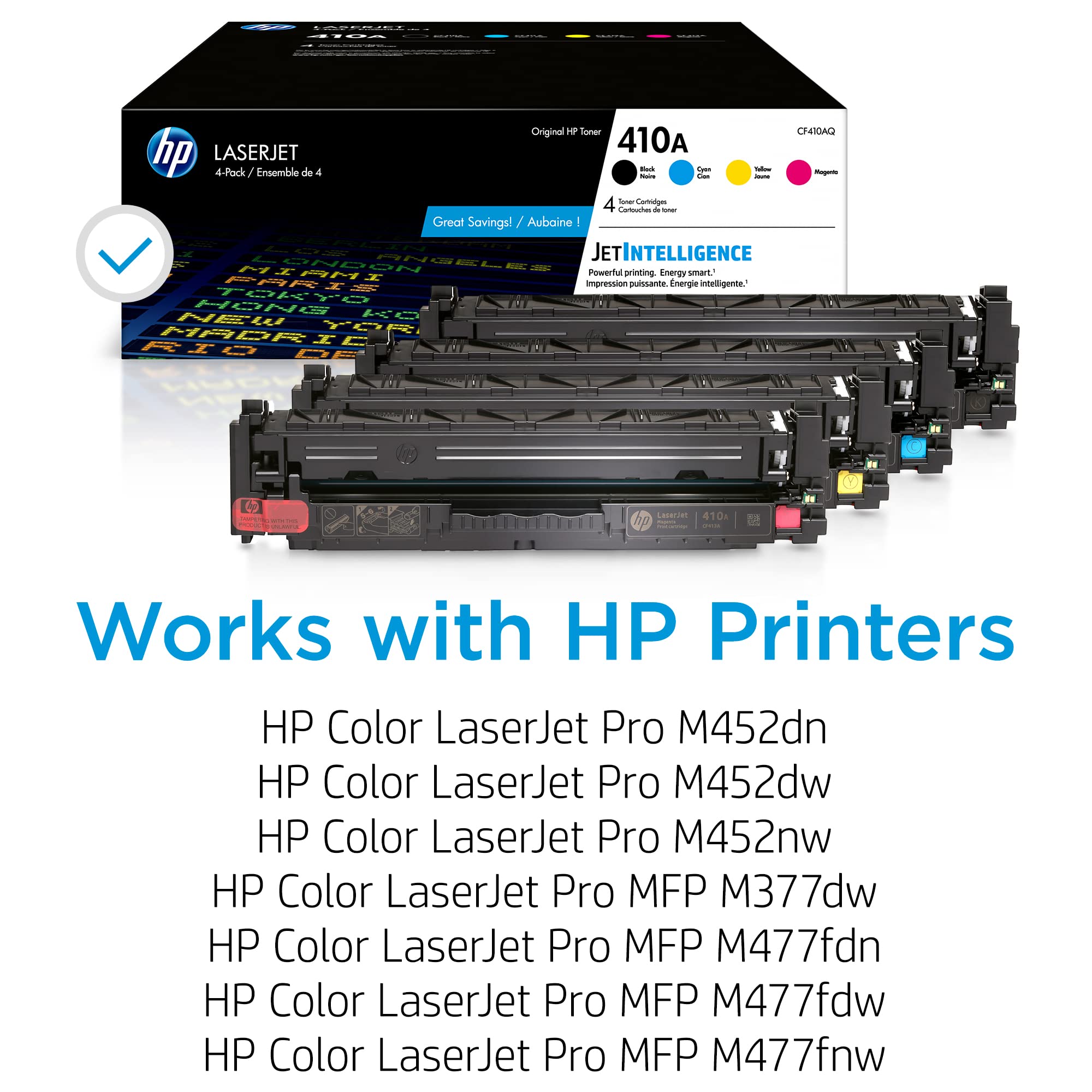 HP 410A Black, Cyan, Magenta, Yellow Toner Cartridges (4-pack) | Works with HP Color LaserJet Pro M452 Series, HP Color LaserJet Pro MFP M377, M477 Series | CF410AQ