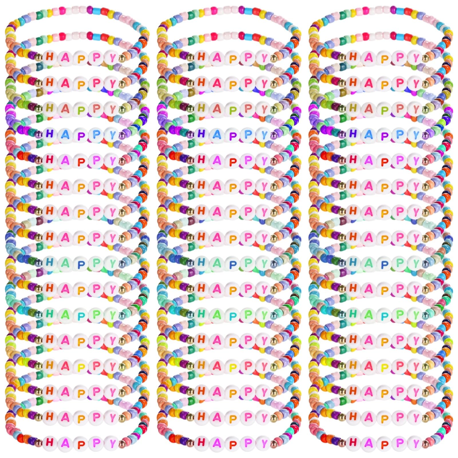100 Pcs Beaded Friendship Bracelets, Motivational Acrylic Stretch Bracelets, Cute Colorful Bracelet with Alphabet Letters, Adjustable Rainbow Jewelry for Adults, Random Patterns & Colors